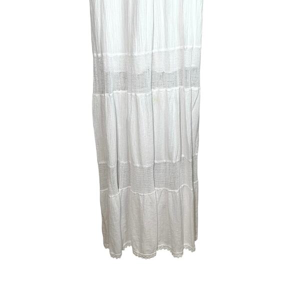 Cotton Natural Peruvian Sleeveless Tiered Maxi Dress Crochet Trim White S Fairy - Picture 10 of 16
